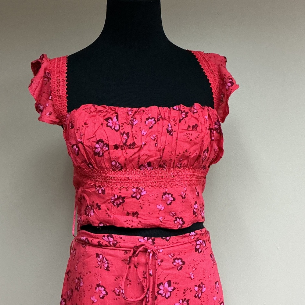 Free People Boho Floral Red Women's 2p  Skirt /matching Top. Festival , cottage - Picture 6 of 15